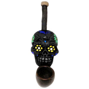 Sugar Skull Hand Crafted Mini Pipe - Black