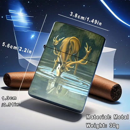 2D Deer Drinking Water in Forest Aluminum Lighter Shell, 2D Deer Drinking Water in Forest Aluminum Lighter Shell,