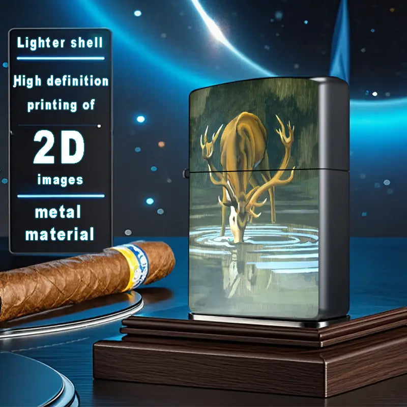 2D Deer Drinking Water in Forest Aluminum Lighter Shell 2D Deer Drinking Water in Forest Aluminum Lighter Shell
