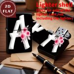 2D Flat Elegant Rose "A" Monogram Design Lighter Shell, 2D Flat Elegant Rose "A" Monogram Design Lighter Shell