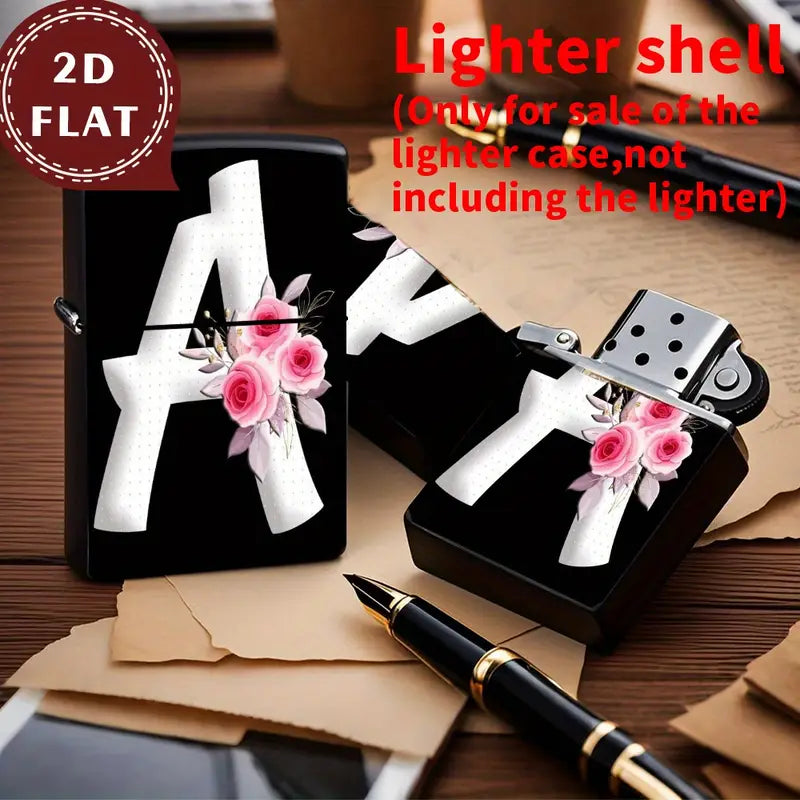 2D Flat Elegant Rose "A" Monogram Design Lighter Shell, 1 2D Flat Elegant Rose "A" Monogram Design Lighter Shell