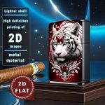 2D Flat White Tiger Retro Fashion Lighter Shell, 2D Flat White Tiger Retro Fashion Lighter Shell