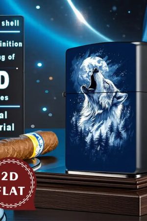 2D Flat Wolf Howling Retro Fashion Lighter Shell